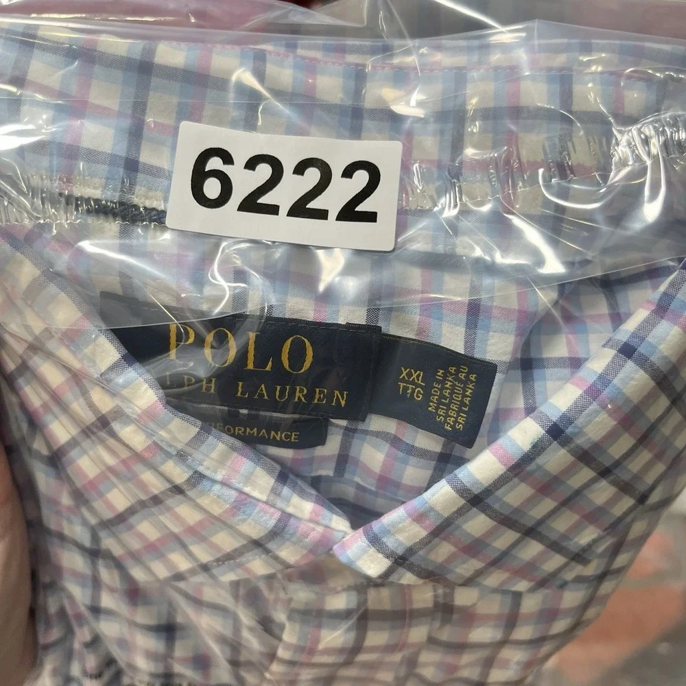 Polo Ralph Lauren Shirt Mens 2XL Blue Pink Plaid Performance Long Sleeve